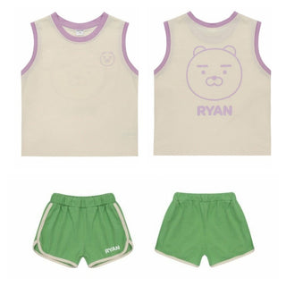 Sporty Sleeveless Shirt and Pants Set _ Apeach or Ryan