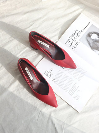 購買 red Handmade 5cm Block Heels Pump Shoes for Women